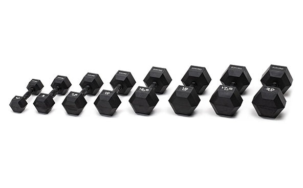 SET 8 COPPIE MANUBRI GOMMATI ESAGONALI BLACK - TOTALE 180 KG COD. MGED-B2,5-20 LINEA DIAMOND