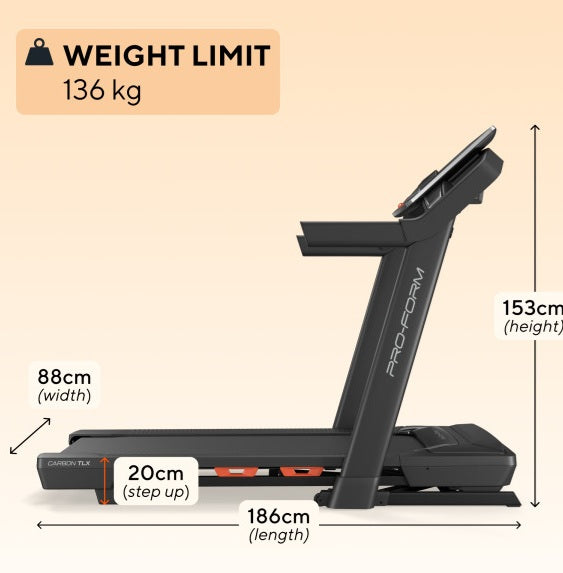 Promo CARBON TLX new 2025 - TAPIS ROULANT Proform cod. PFTL90925-INT - peso max utente 136 kg - velocità 20 km/h - Compatibile con App Ifit