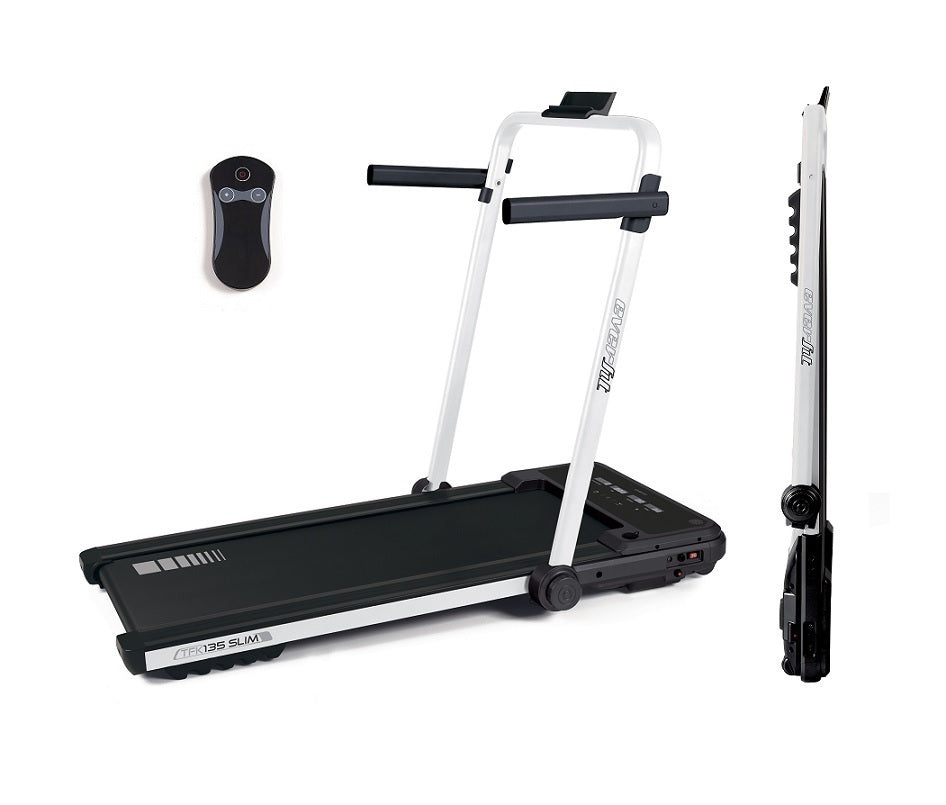 Treadmill Ultracompatto Tapis Roulant Salvaspazio TFK 135 Slim Everfit Colore Bianco - Velocità 8,0 Km/h - Piano Corsa 40 x 112 cm - Utente 90 kg - Tappeto Elettrico Palestra