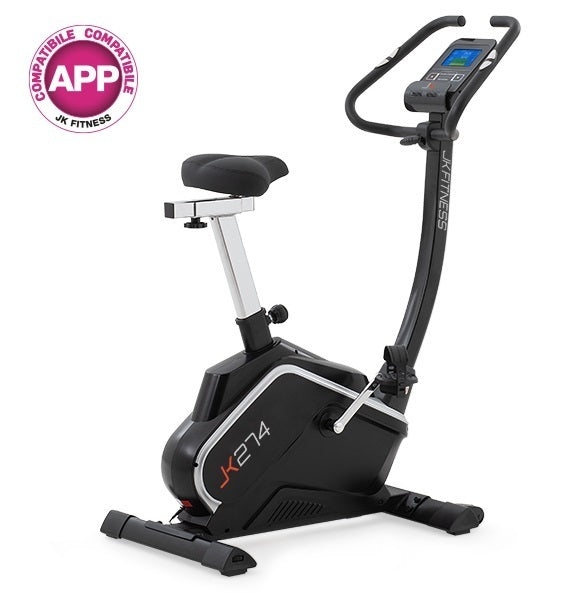 Cyclette JK Fitness JK 274 Compatibile APP Zwift e Kinomap COD. JK274 - volano 12 kg - peso max utente 130kg bici da camera - cyclette