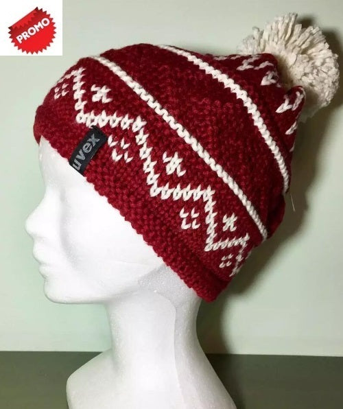 Cappello Lana Bordeaux/bianco Con Pon Pon Interno In Pile Cod.uv18-7n236 Var 9 Uvex