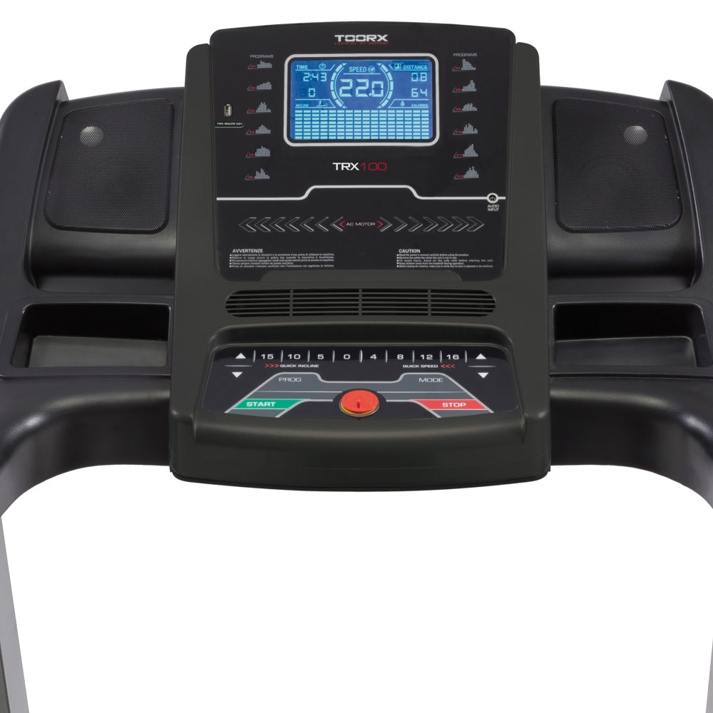 Promo Tapis Roulant Trx-100 3.0 Motore Ac Toorx Inclinazione Elettrica Fascia Cardio Toorx Inclusa - App Ready 3.0 Compatibile Con Iconsole+ Kinomap + Zwift - Velocità 1,0 - 22,0 Km/h Peso utente 140 Kg Piano corsa 53 x 151 cm