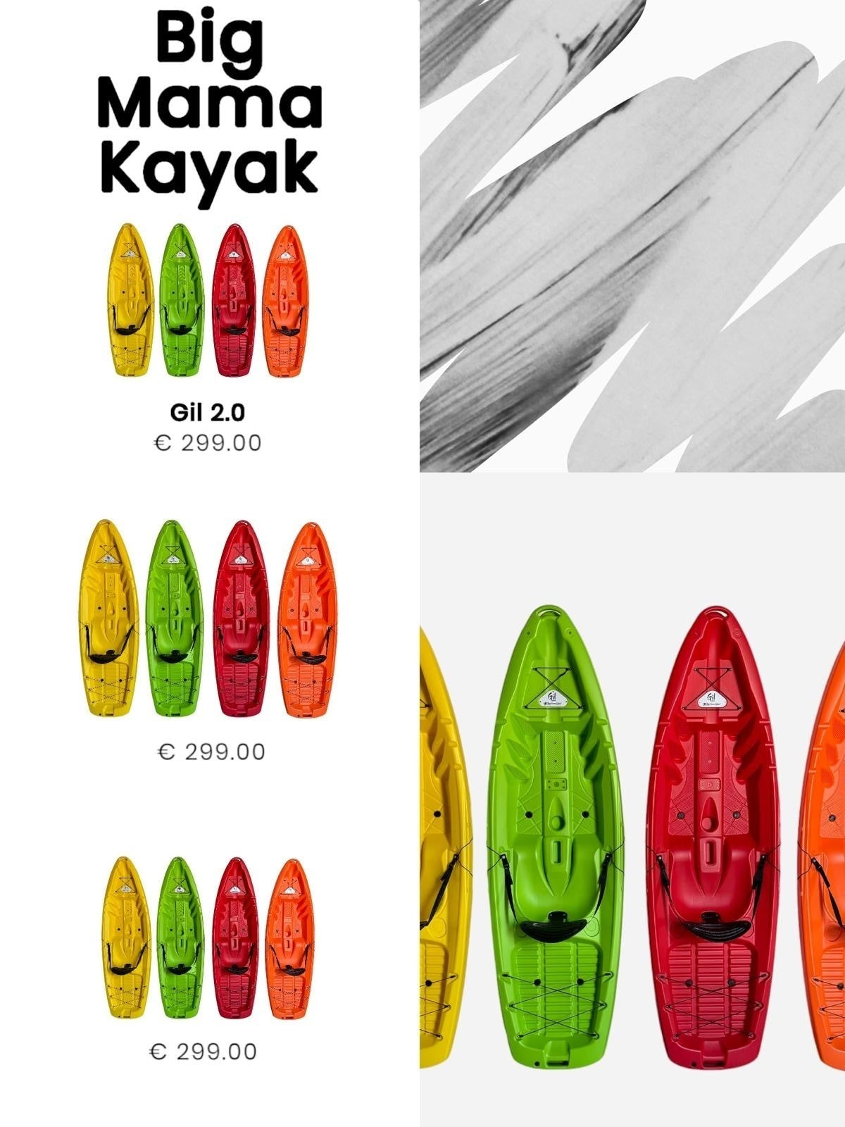 kayak fishing canoa GIL 2.0 BIG MAMA KAYAK canoa monoposto da 254 cm + 2 p.canne interni + seggiolino + pagaia - GIALLO