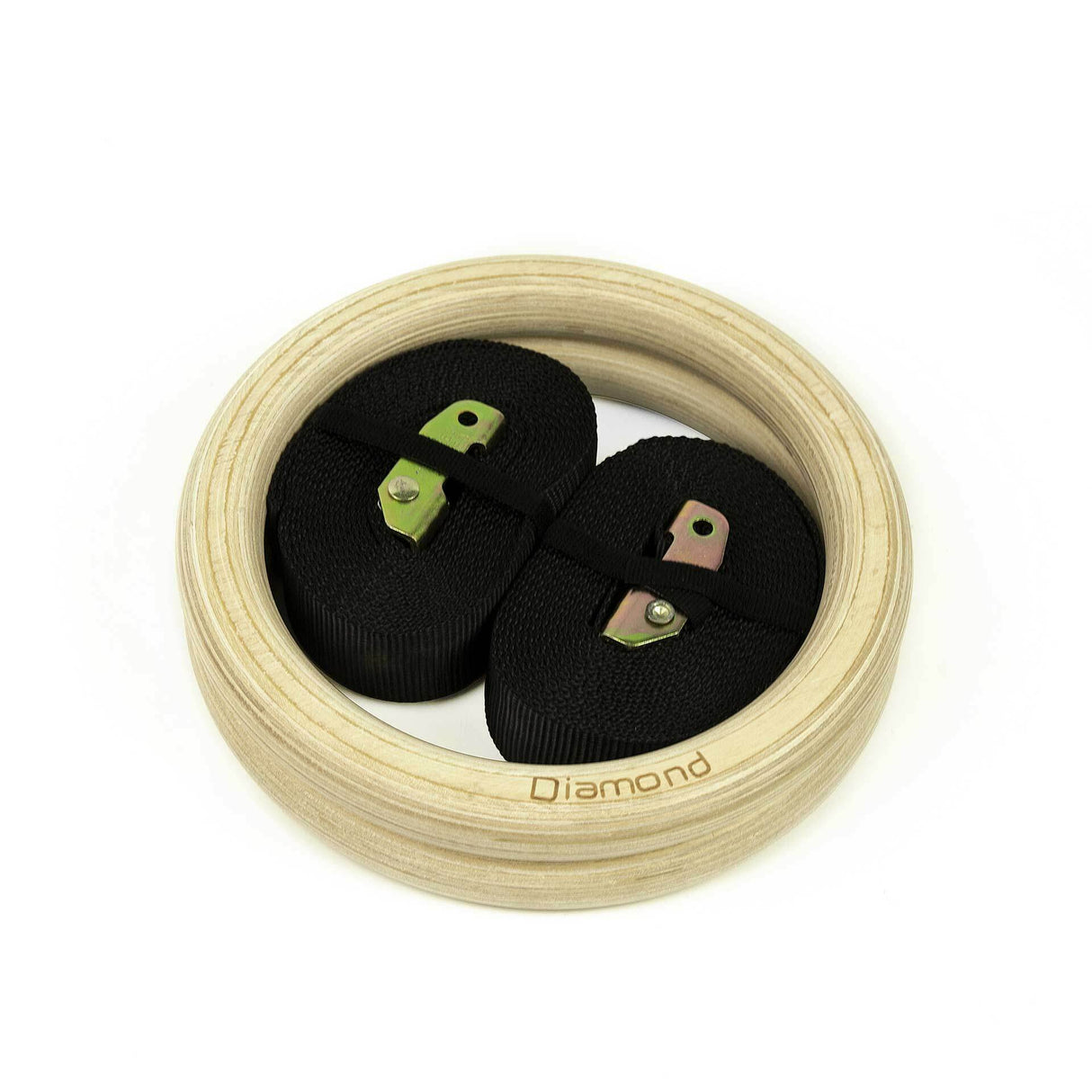 COPPIA ANELLI GINNASTICA IN LEGNO CON STRAP 3,8 mm - Carico massimo 300 Kg - LINEA DIAMOND - Cod. AGLD