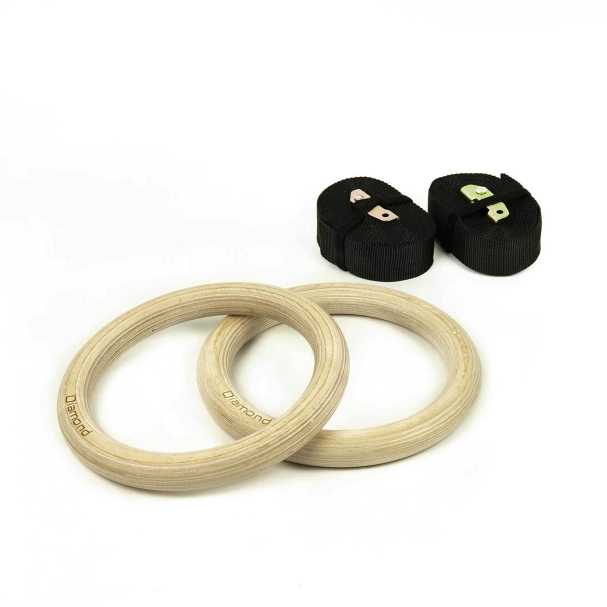 COPPIA ANELLI GINNASTICA IN LEGNO CON STRAP 3,8 mm - Carico massimo 300 Kg - LINEA DIAMOND - Cod. AGLD