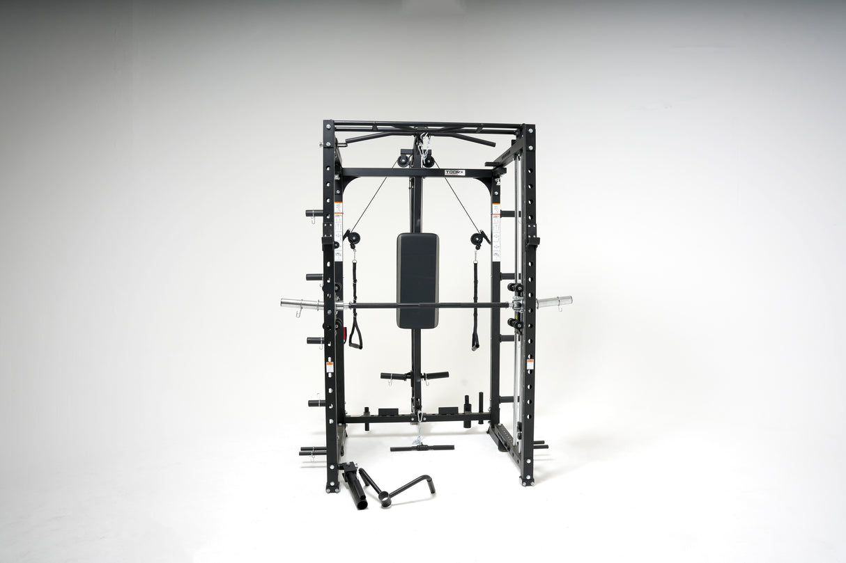 Toorx vertical - ASX-3000 Stazione multifunzione pieghevole a caricamento dischi all in one - Rack functional con traliccio per le trazioni + Smith machine + Lat machine & low row + Dual pulley