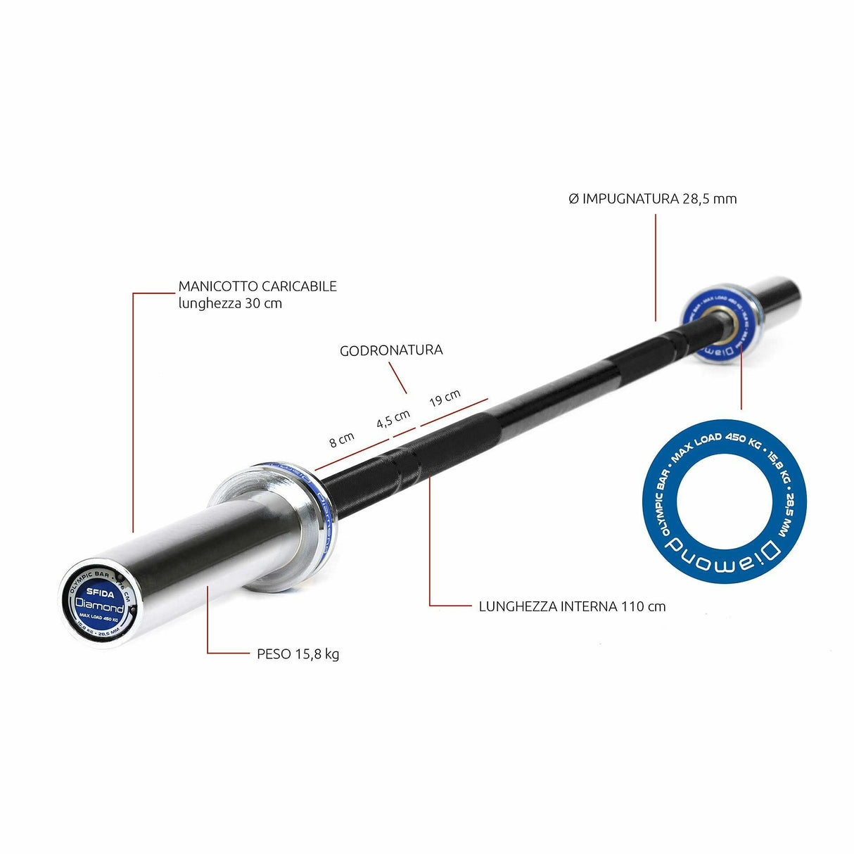 BILANCIERE OLIMPICO SFIDA lunghezza 176 CM - Cod. BOSD176 - LINEA DIAMOND