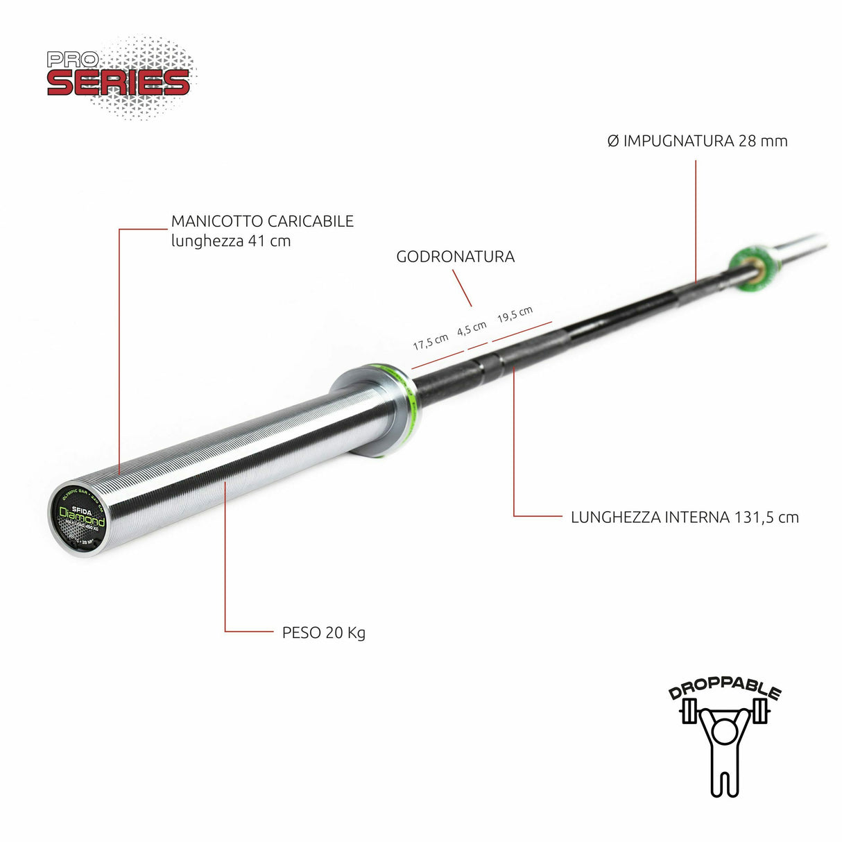 BILANCIERE OLIMPICO COMPETIZIONE – 220 CM - Cod. BOCD22ON - LINEA DIAMOND FITNESS