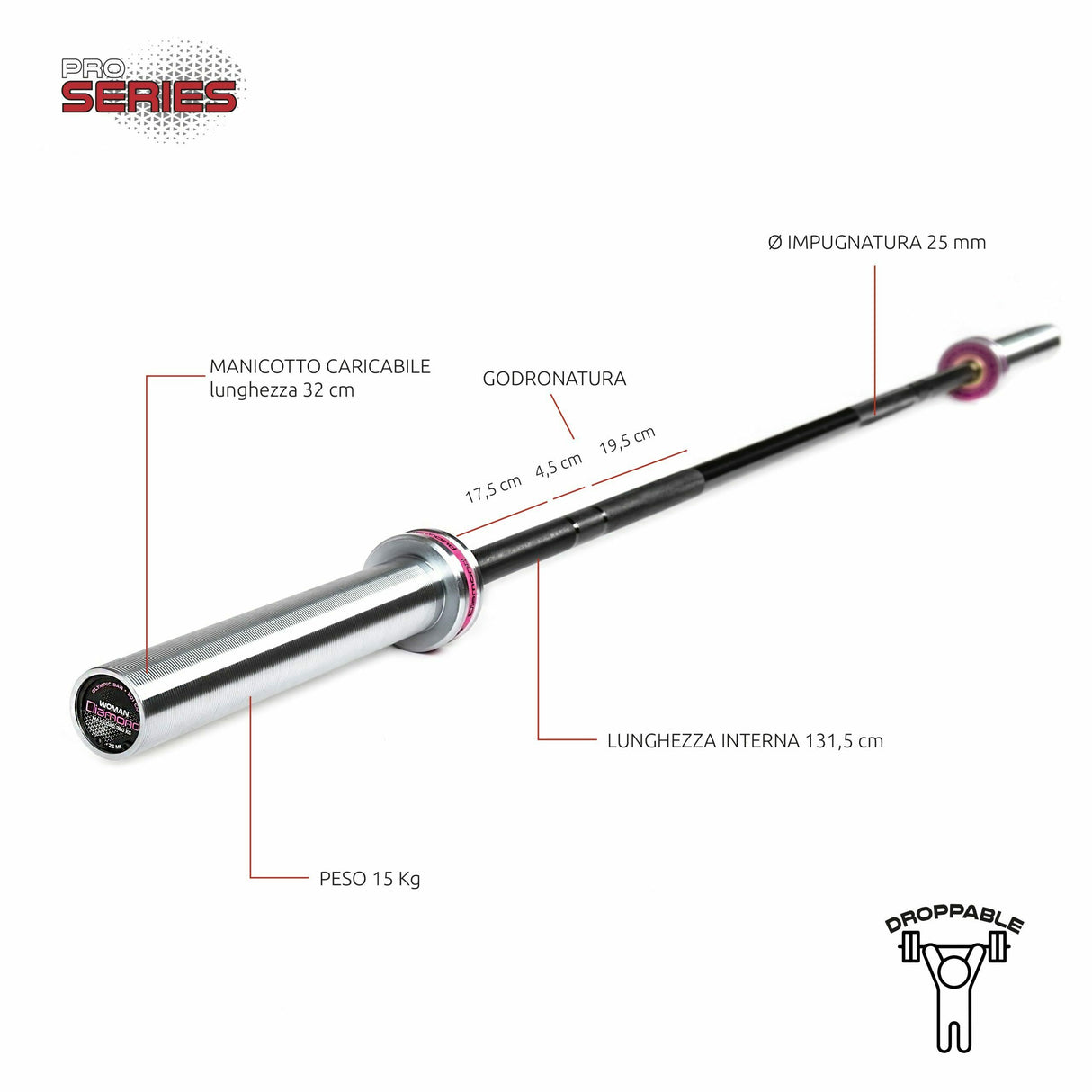 BILANCIERE OLIMPICO WOMAN lunghezza 201 CM - Cod. BOWD201N - LINEA DIAMOND