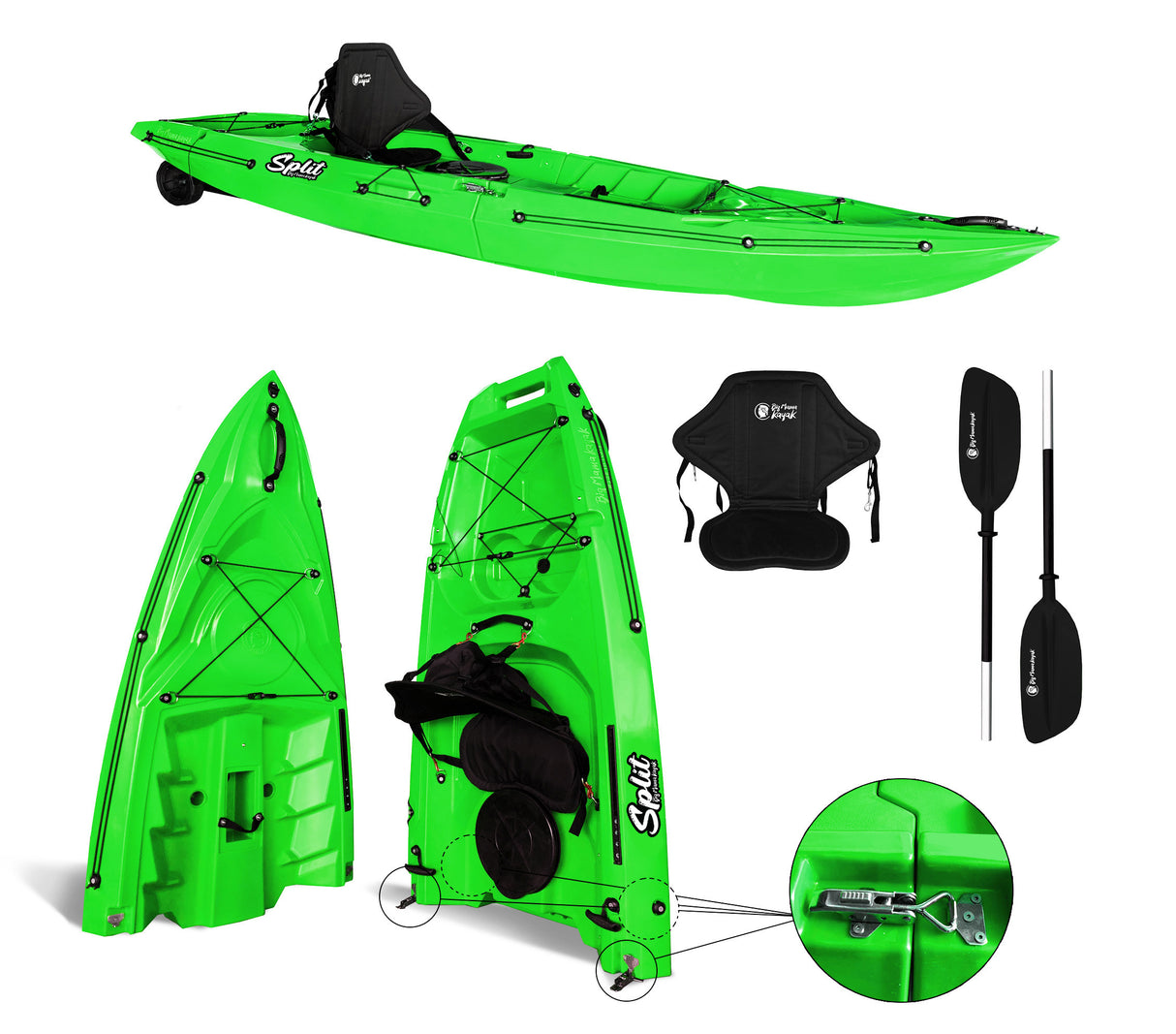 kayak divisibile modello Split 1 Big Mama kayak, canoa modulare, si monta in 30 secondi ( verde )