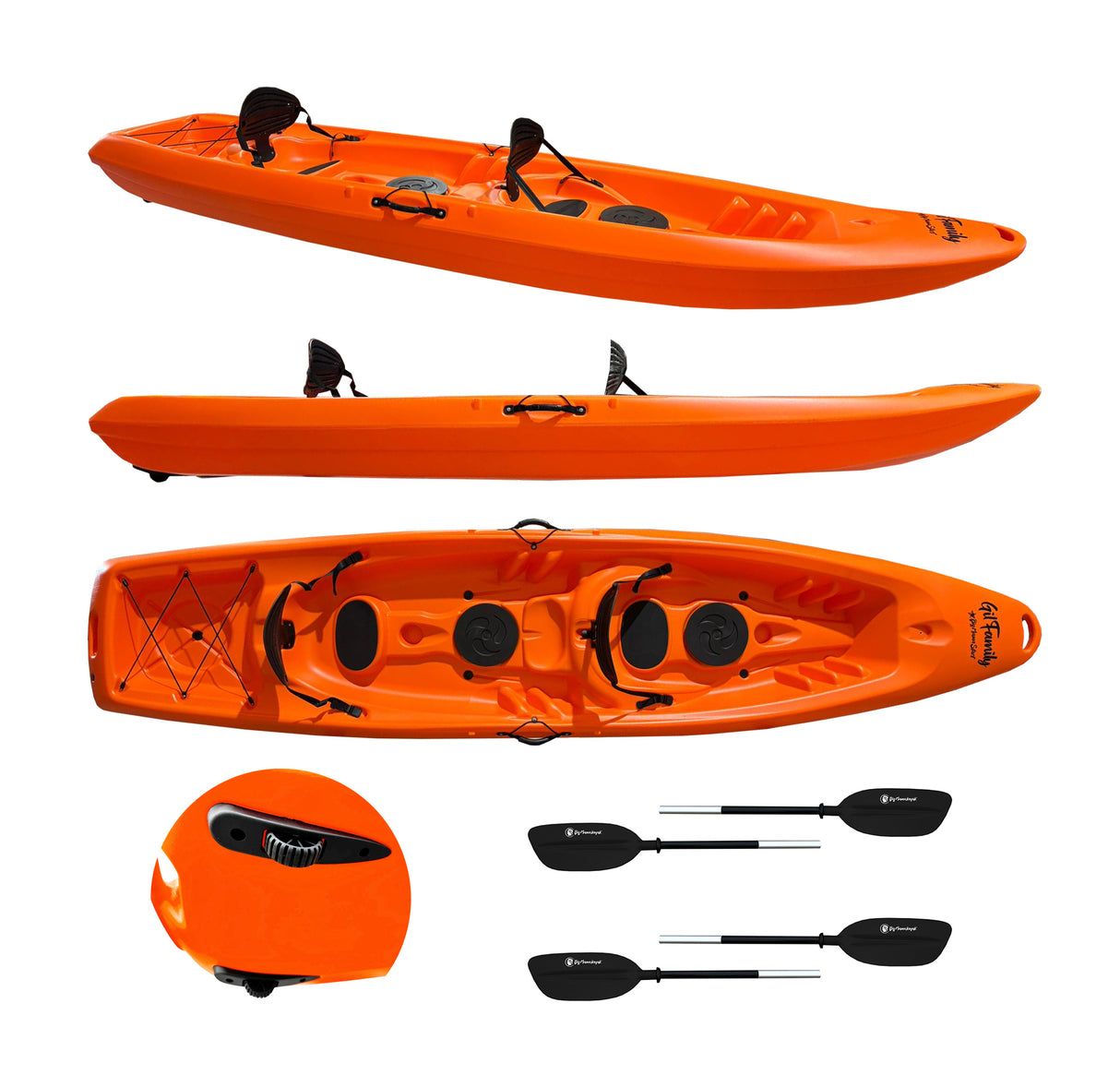 kayak da mare e lago 3 posti modelli GIL FAMILY, inclusi 2 sedili e 2 pagaie e ruote di trasporto col. GIALLO