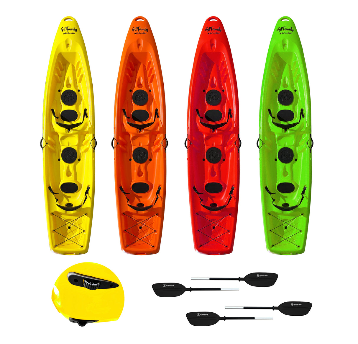 Kayak GIL FAMILY, 2 posti adulto + 1 bimbo, incluso sedili, ruote e pagaie