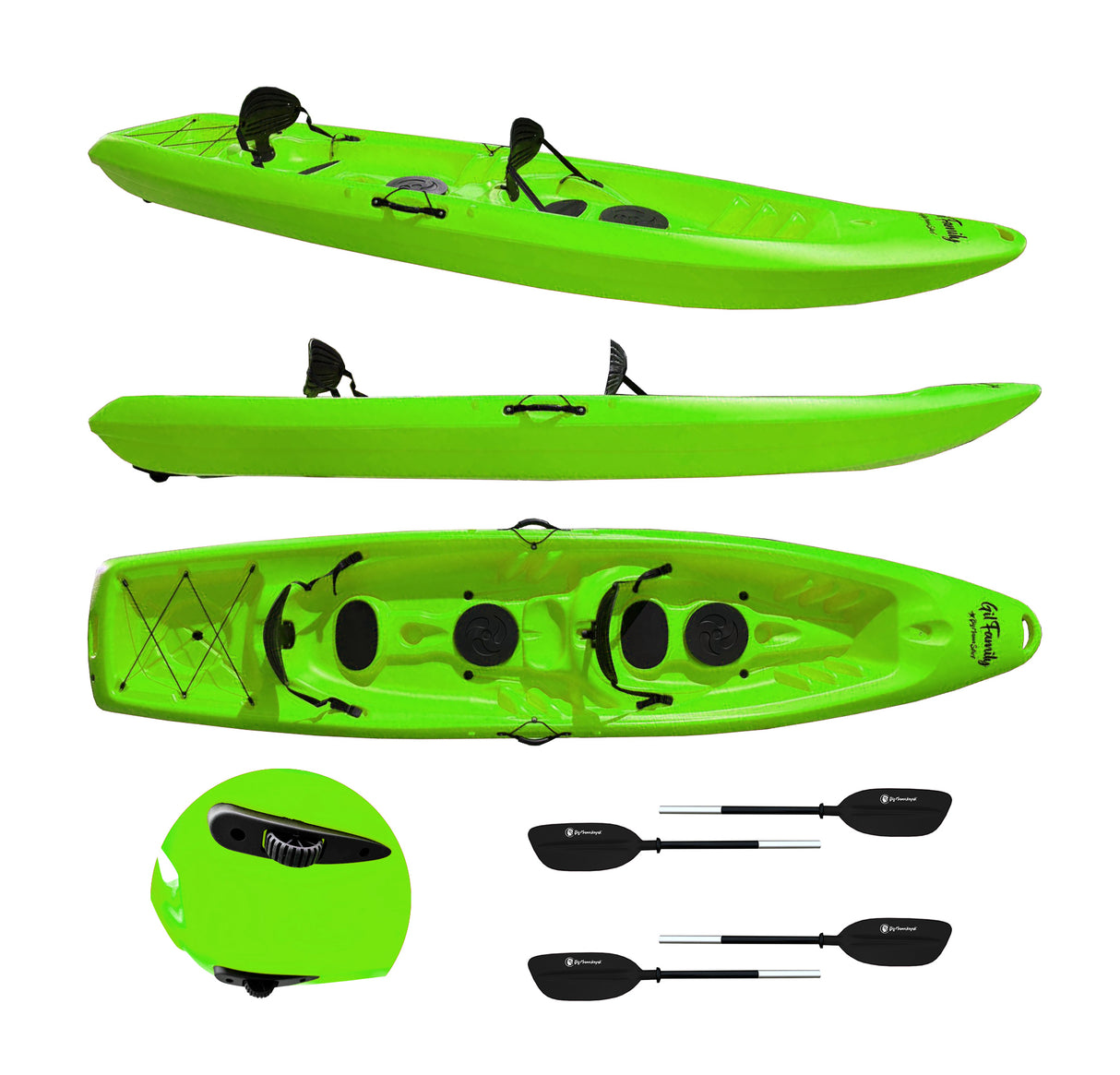kayak da mare e lago 3 posti modelli GIL FAMILY, inclusi 2 sedili e 2 pagaie e ruote di trasporto col. GIALLO