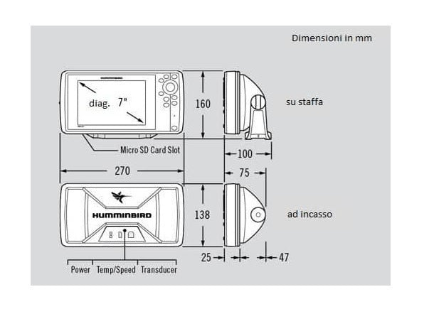 PACK composto da Humminbird Helix 7 CHIRP MSI GPS G4N include trasduttore da poppa DS, MDI & MSI cod.JH-H7-650 + TRASDUTTORE MEGA LIVE IMAGING