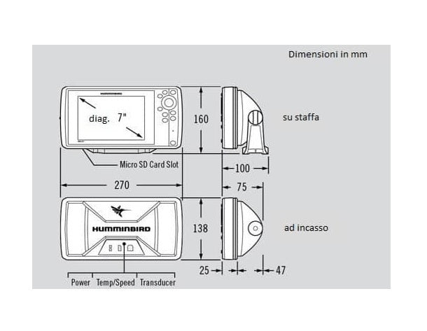 Humminbird Helix 7 CHIRP MSI GPS G4 include trasduttore da poppa DS, MDI & MSI cod.JH-H7-620
