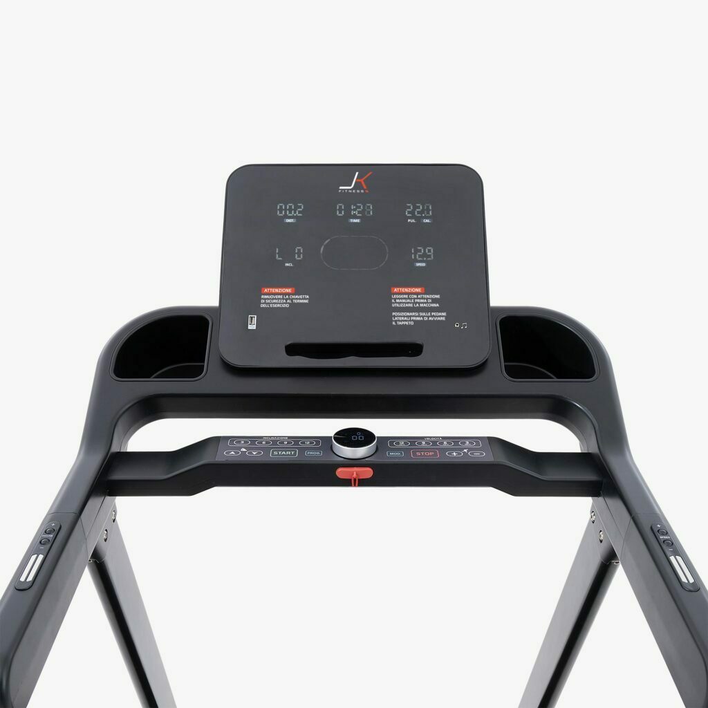 JK124 TAPIS ROULANT JK FITNESS Linea Home - tapis roulant elettrico richiudibile con doppia console (principale e secondaria)motore da 2.75 HP 20 km/h, nclinazione elettronica su 18 livelli.