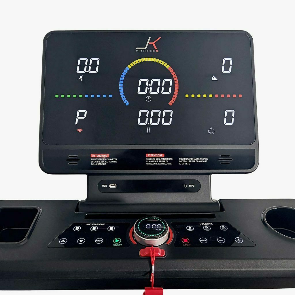 JK134-PRO TAPIS ROULANT JK FITNESS Linea Home - potente motore da 3.0 HP /4.0 HP velocità di 20 km/h, incrementi one-step di 0,1 km/h. I