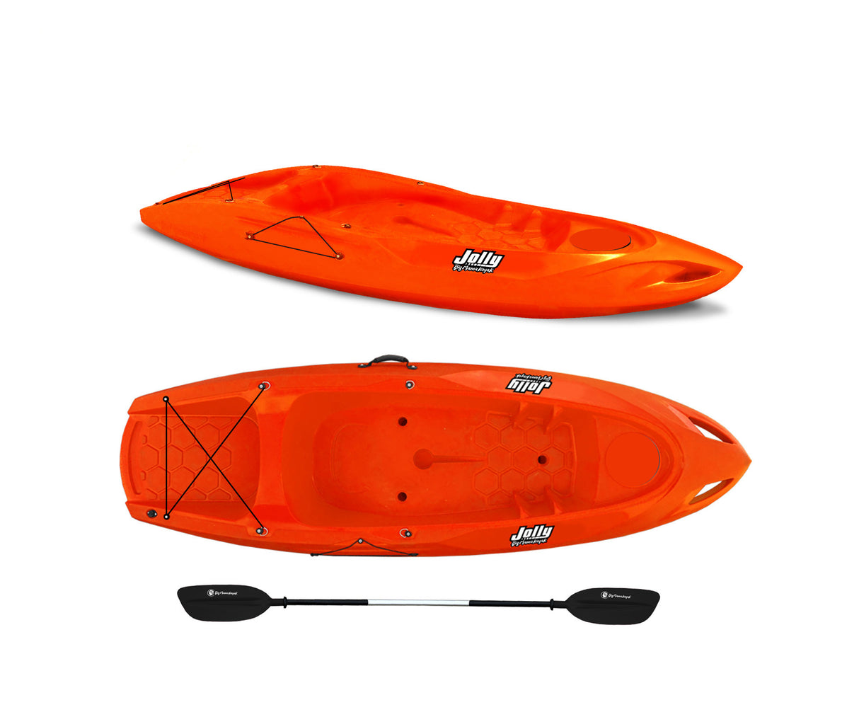 Kayak da divertimento Jolly basic Big Mama kayak - canoa da 260 cm + 1 pagaia in omaggio Made in Italy - Arancione