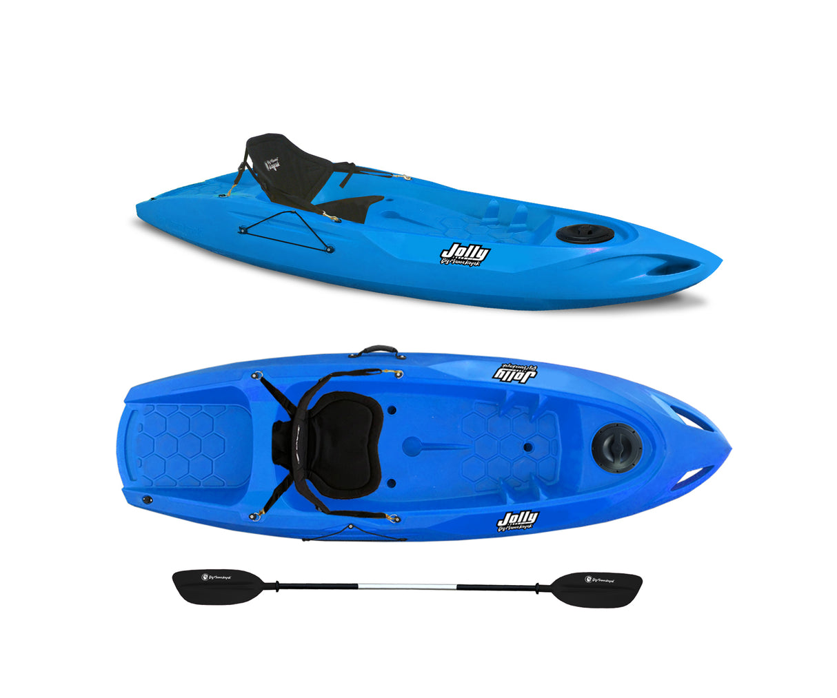 Canoa monoposto Jolly 2.0 Big Mama Kayak 260 cm + 1 gavone + 1 pagaia + seggiolino (FULL PACK) Made in Italy - AZZURRO
