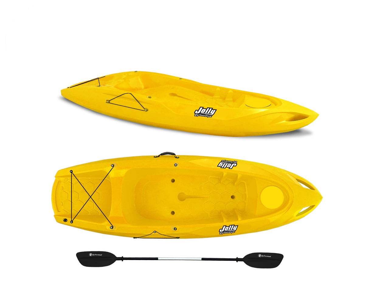 Canoa monoposto Jolly basic Big Mama kayak - kayak da 260 cm + 1 pagaia in omaggio Made in Italy - Giallo