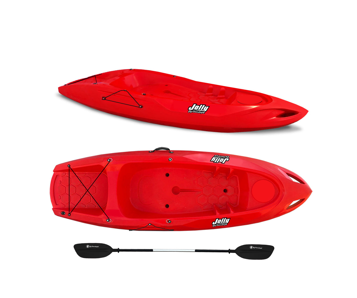 Canoa da mare monoposto Jolly basic Big Mama kayak - canoa da 260 cm + 1 pagaia in omaggio Made in Italy - Rosso