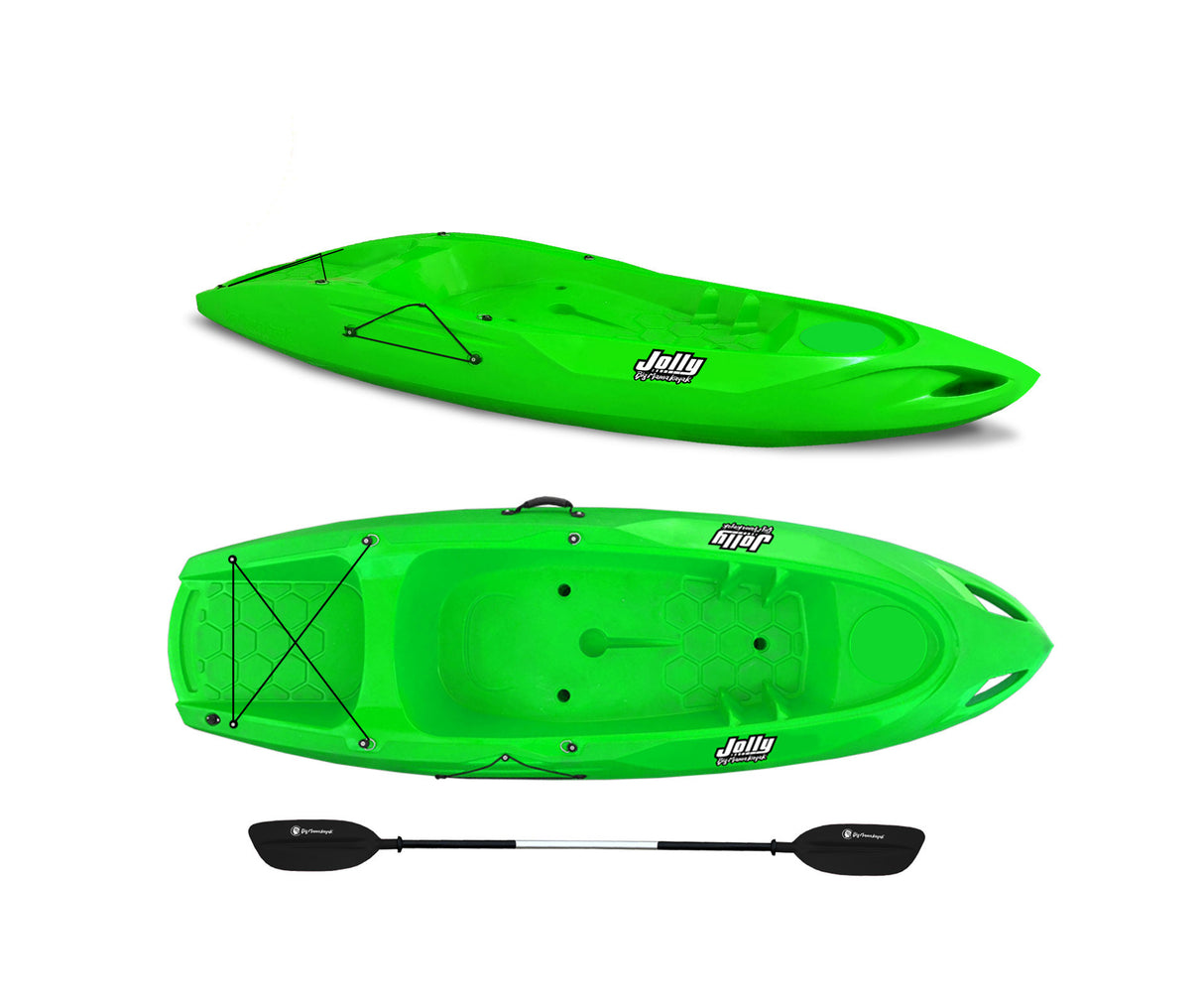 Kayak da mare monoposto Jolly basic Big Mama kayak - canoa da 260 cm + 1 pagaia in omaggio Made in Italy - Verde