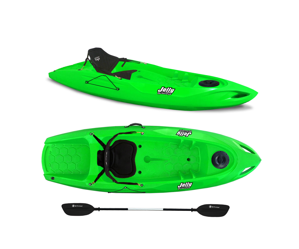 Canoa monoposto Jolly 2.0 Big Mama Kayak 260 cm + 1 gavone + 1 pagaia + seggiolino (FULL PACK) Made in Italy - VERDE