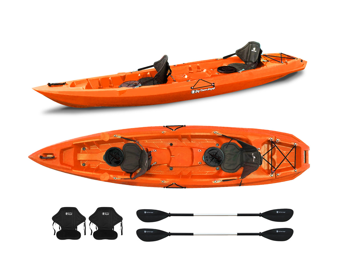 Kayak due posti Mojito Big mama kayak - canoa 380 cm - 2 posti adulto + 1 posto bambino + 2 gavoni + 2 ruote integrate + 2 pagaie + 2 seggiolini- ARANCIONE