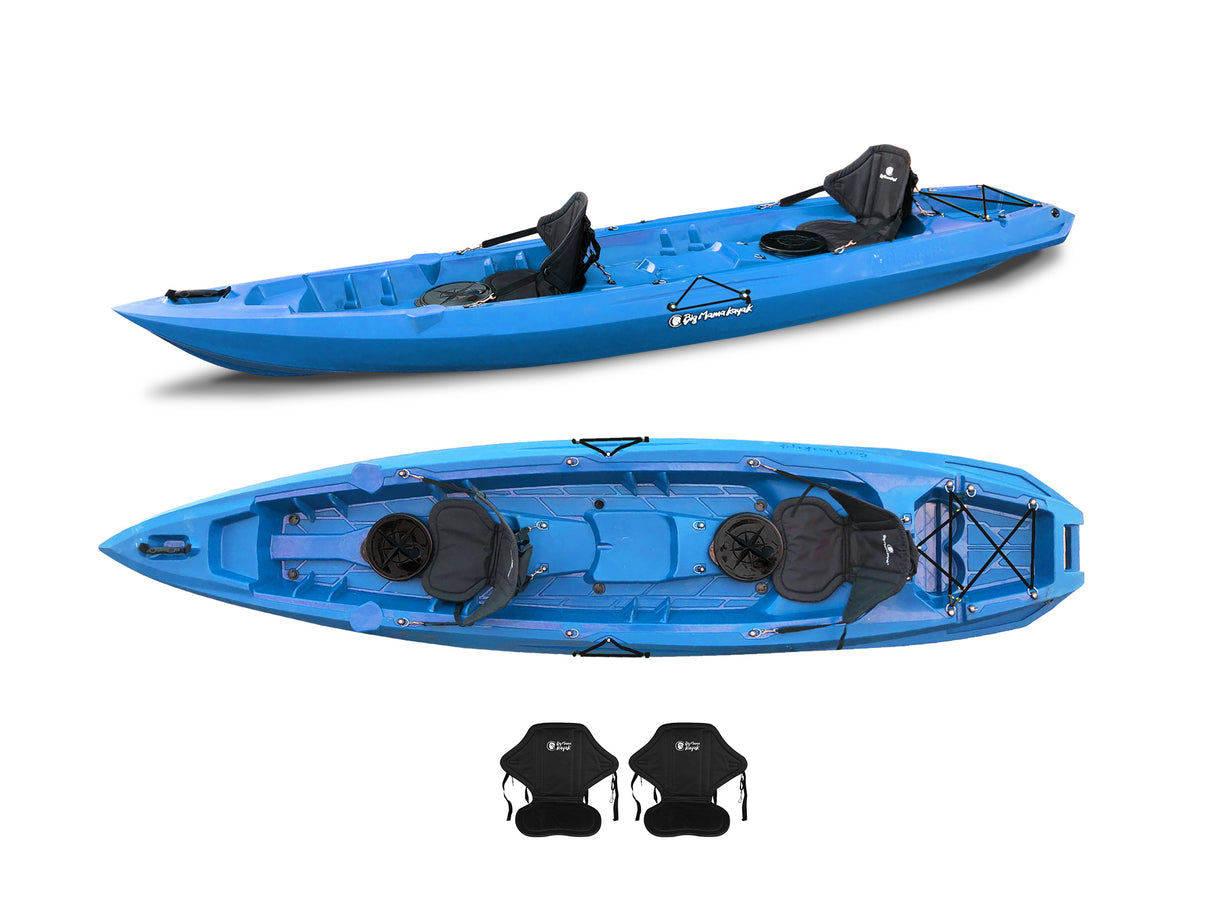 Canoa due posti Mojito Big mama kayak - kayak 380 cm - 2 posti adulto + 1 posto bambino + 2 gavoni + 2 ruote integrate + 2 seggiolini - AZZURRO