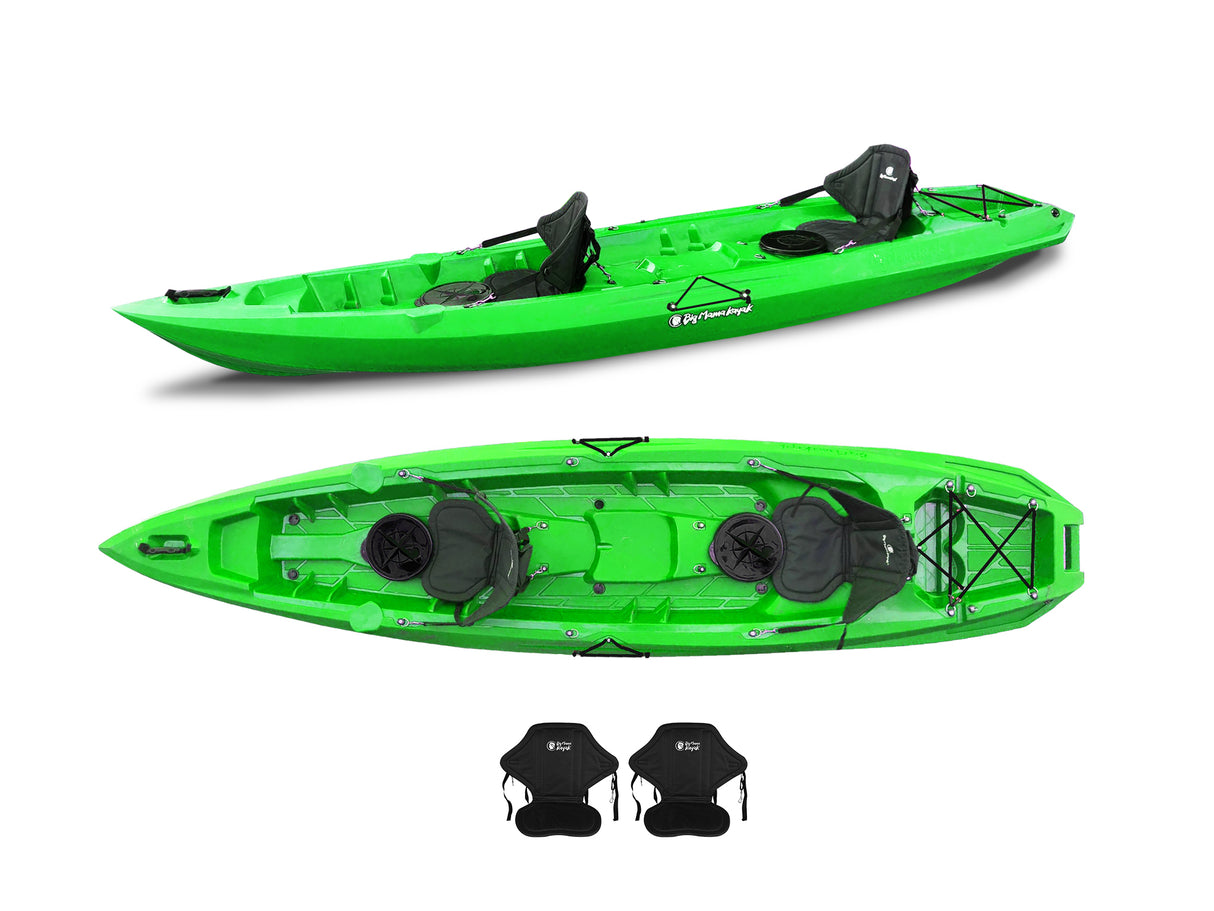 Canoa due posti Mojito Big mama kayak - kayak 380 cm - 2 posti adulto + 1 posto bambino + 2 gavoni + 2 ruote integrate + 2 seggiolini - VERDE
