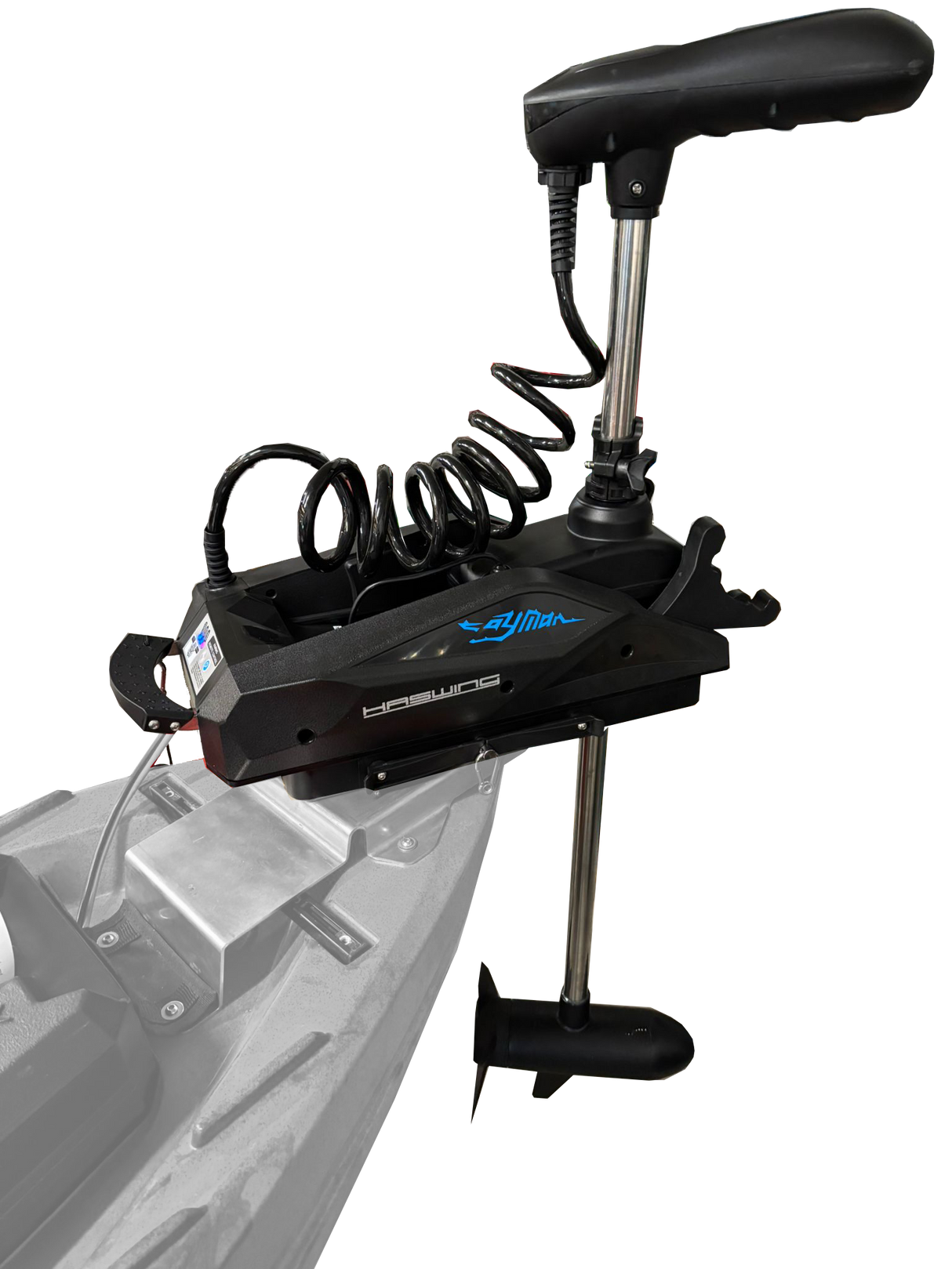 Triken 330 live S Bigmama Kayak con Motore di prua Haswing Cayman 55lb con GPS + Pedali divisibile, con ruote e vasca del vivo