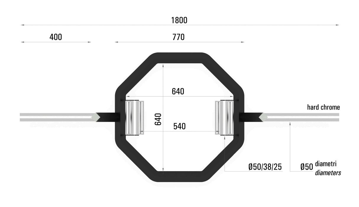 Bilanciere Olimpionico Esagonale con Tripla Impugnatura Carico Max. 300 Kg. Linea Toorx cod.OSB-PRO