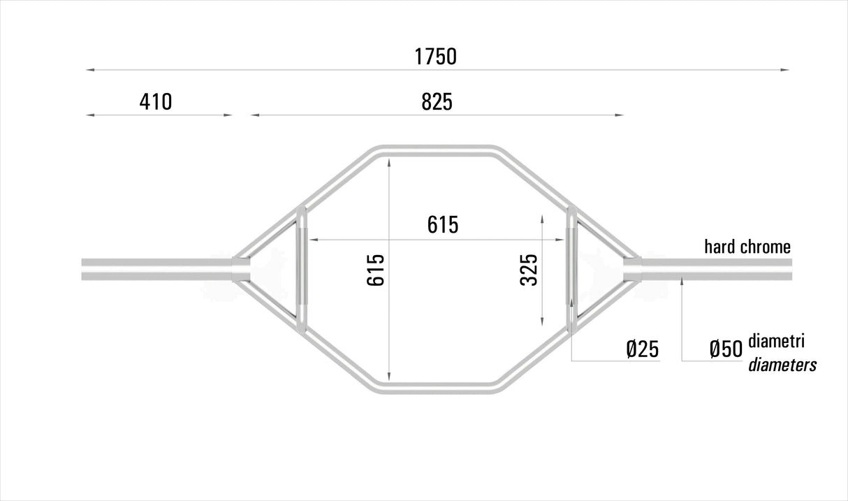 OSB Bilanciere Olimpionico Esagonale con Doppia Impugnatura (Shrug Bar) Carico Max. 300 Kg. Linea Toorx