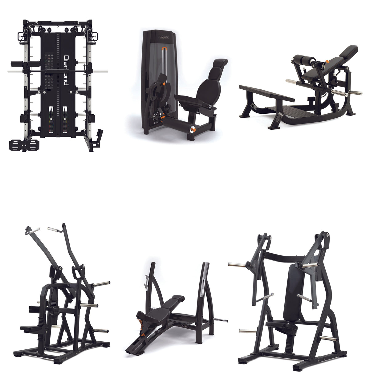 Pacchetto palestra 2 con 6 macchine - PL-PULLDOWN, PL-CHESTPRESS, PL750-HIPTHRUST, ALLIN1-FTP, WS750-LEGEXTENTION, GB750-OLYINCLINE