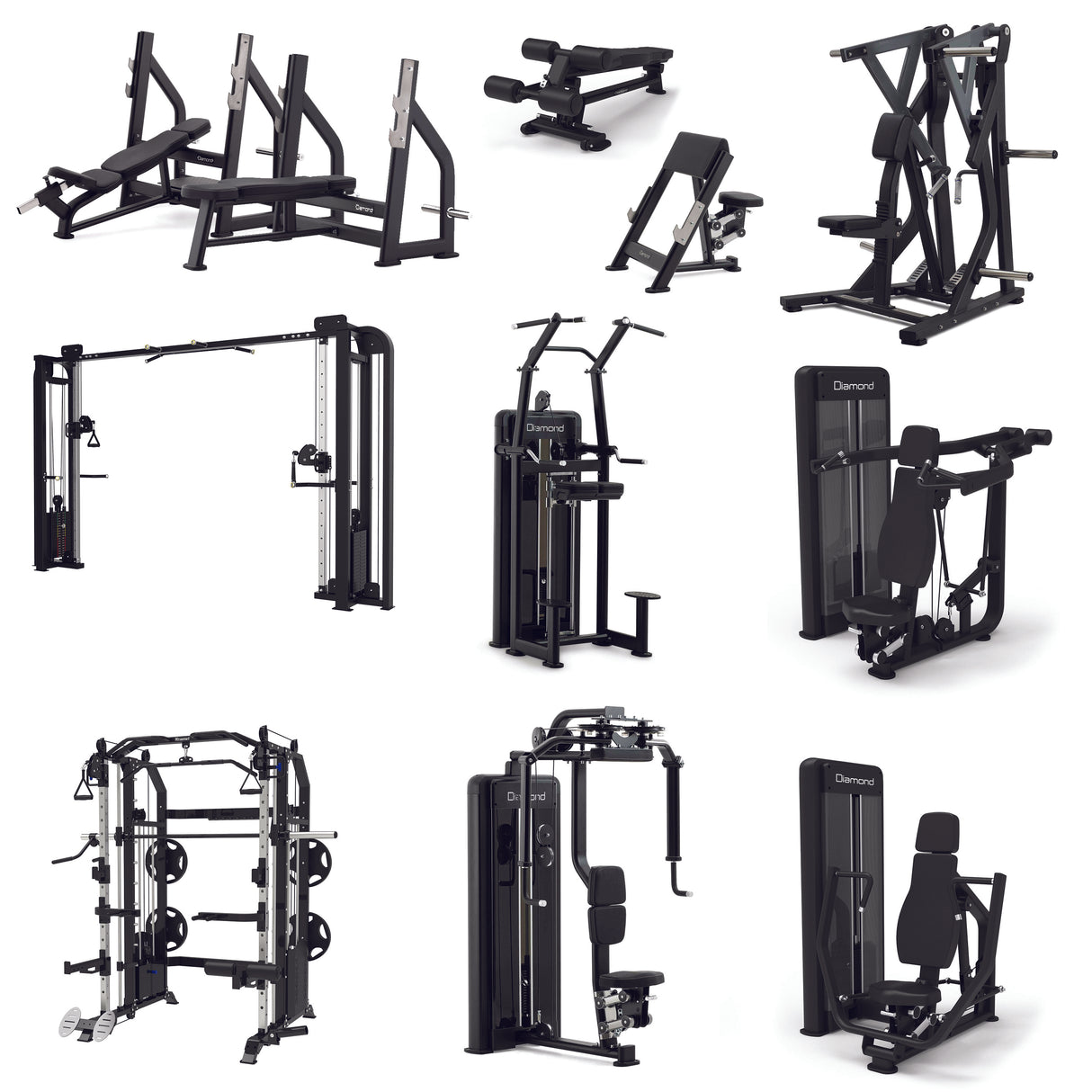 Pacchetto palestra 3 con 11 macchine - ALLIN1-FT, WS-CABLECROSS, WS550-BUTTERFLY, GB550-OLYFLAT, PL-LOWROW, WS550-SHOWLDERPRESS, WS550-CHESTPRESS, WS550-CHINUPDIP, GB550-ADDOMINAL, GB550-OLYINCLINE