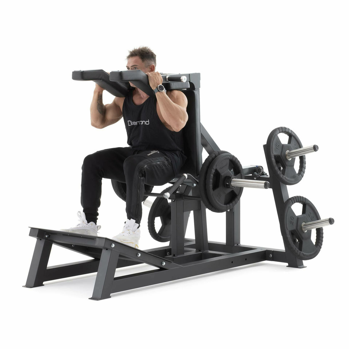 Hack Squat con sistema di blocco alla mano- Plate Loaded Linea Diamond cod. PL-HACKSQUAT-N