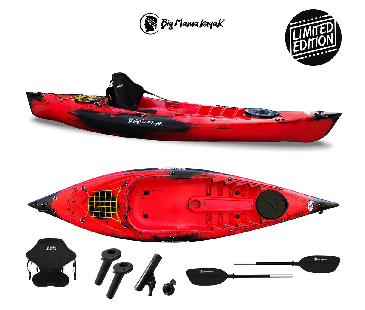 KAYAK MONOPOSTO PRIVAT 2.0 FISHING LIMITED EDITION BIG MAMA KAYAK - CANOA DA 295 CM + 2 GAVONI + 3 PORTACANNE + 1 PAGAIA + SEGGIOLINO (FULL PACK)