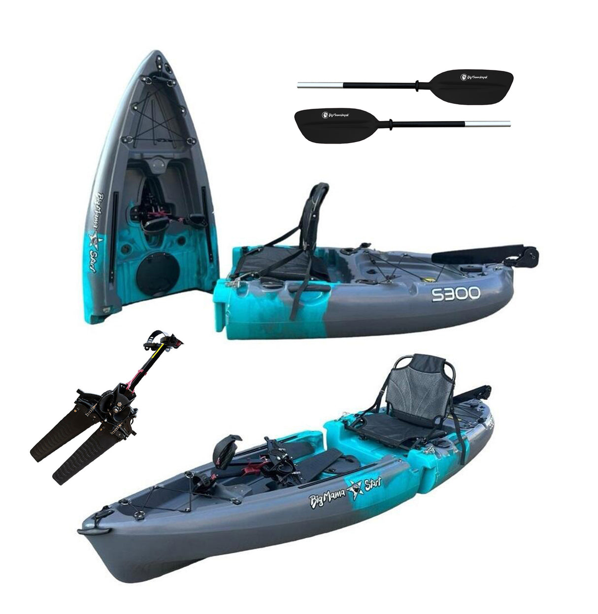 Kayak divisibile a pedali con pinne BIG MAMA START S300 colore BLUE GRAY