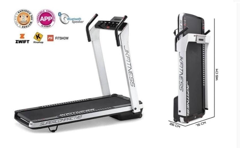 Tapis Roulant Jk Fitness Supercompact 48 Compatibili Zwift E Kinomap - Velocità 16 Km/h - Motore 2.0 Hp - Peso Max Utente 120 Kg Cod.sc-48 White