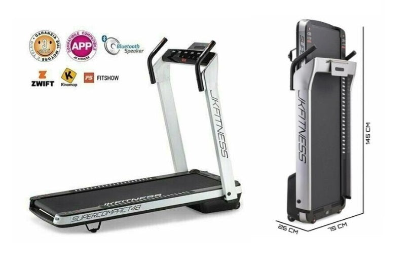 Tapis Roulant Jk Fitness Supercompact 48 Compatibili Zwift E Kinomap - Velocità 16 Km/h - Motore 2.0 Hp - Peso Max Utente 120 Kg Cod.sc-48 Silver