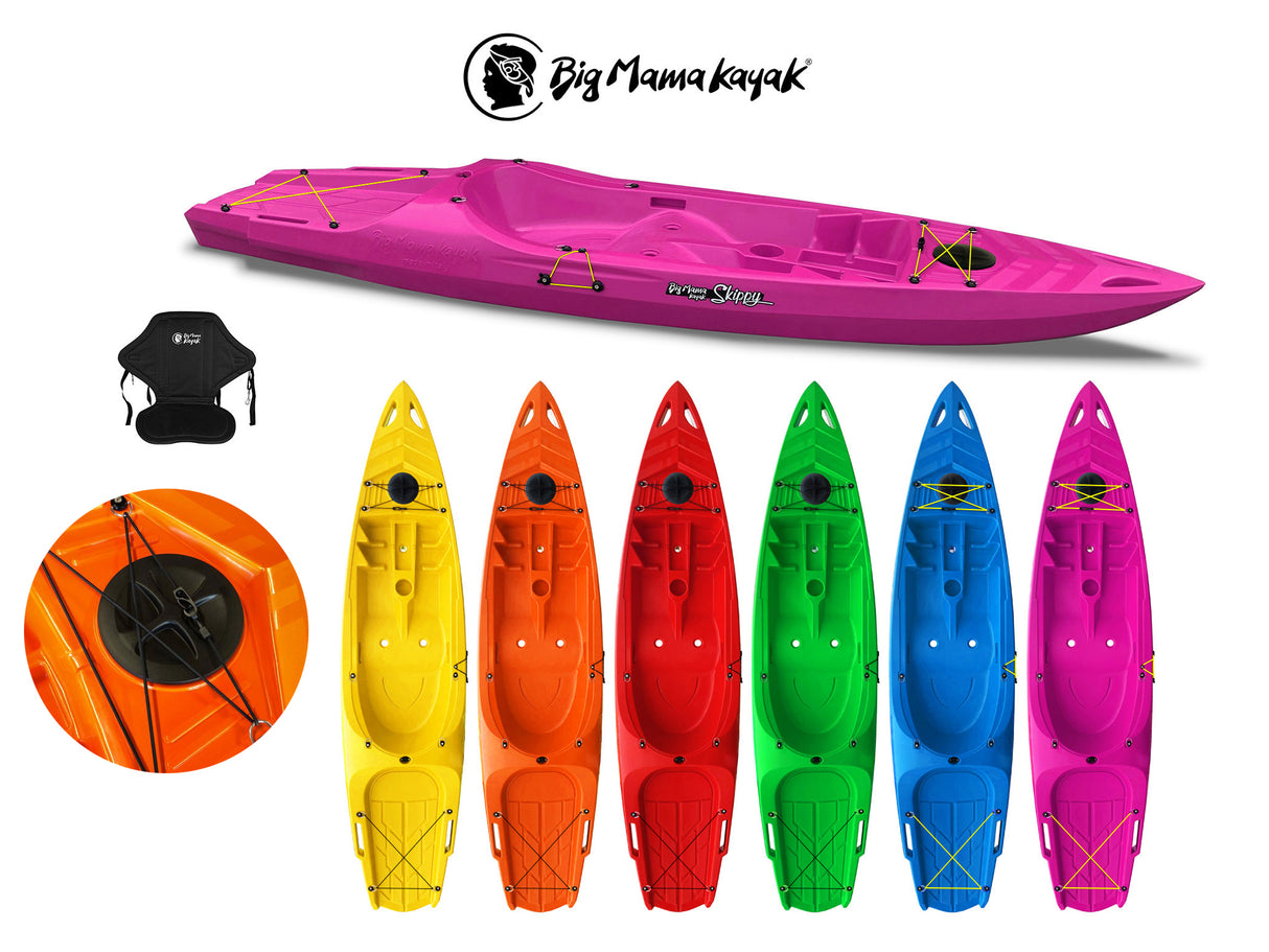 KAYAK MONOPOSTO SKIPPY 2.0 EXPEDITION BIG MAMA KAYAK CANOA 305 CM 1 POSTO ADULTO + 1 POSTO BAMBINO + 1 SEGGIOLINO (PACK 2)
