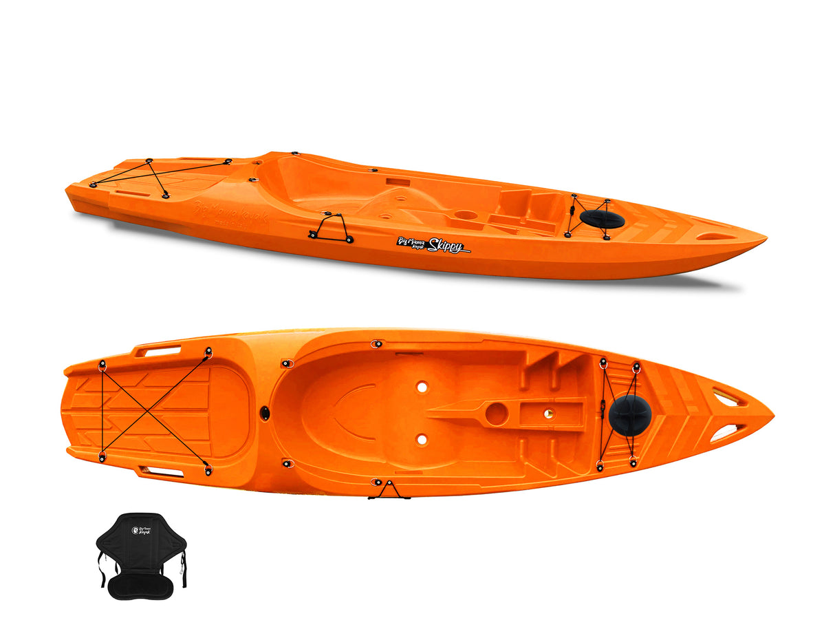 Canoa 1 posto singolo Skippy 2.0 Expedition Big mama kayak - Kayak 305 cm con 1 posto adulto + 1 posto bambino + seggiolino (PACK 2) - ARANCIONE