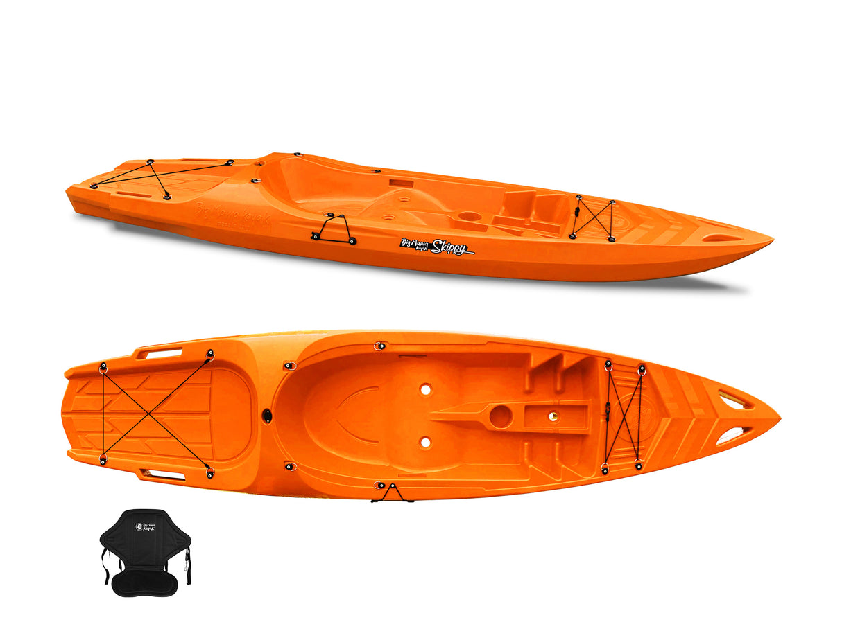 Canoa monoposto Skippy 2.0 Big mama kayak - Kayak 305 cm con 1 posto adulto + 1 posto bambino + seggiolino (PACK 2) - ARANCIONE