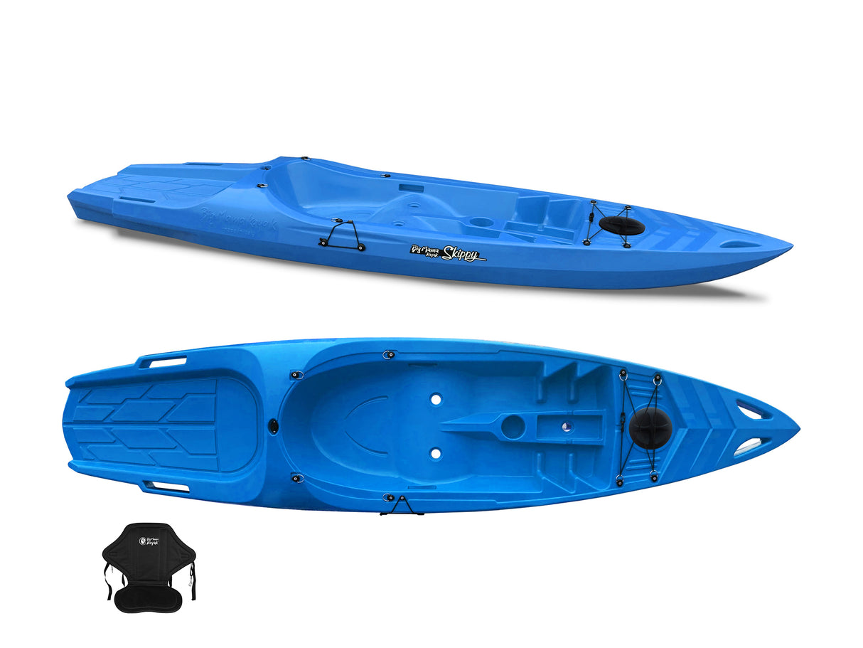 Canoa 1 posto singolo Skippy 2.0 Expedition Big mama kayak - Kayak 305 cm con 1 posto adulto + 1 posto bambino + seggiolino (PACK 2) - AZZURRO