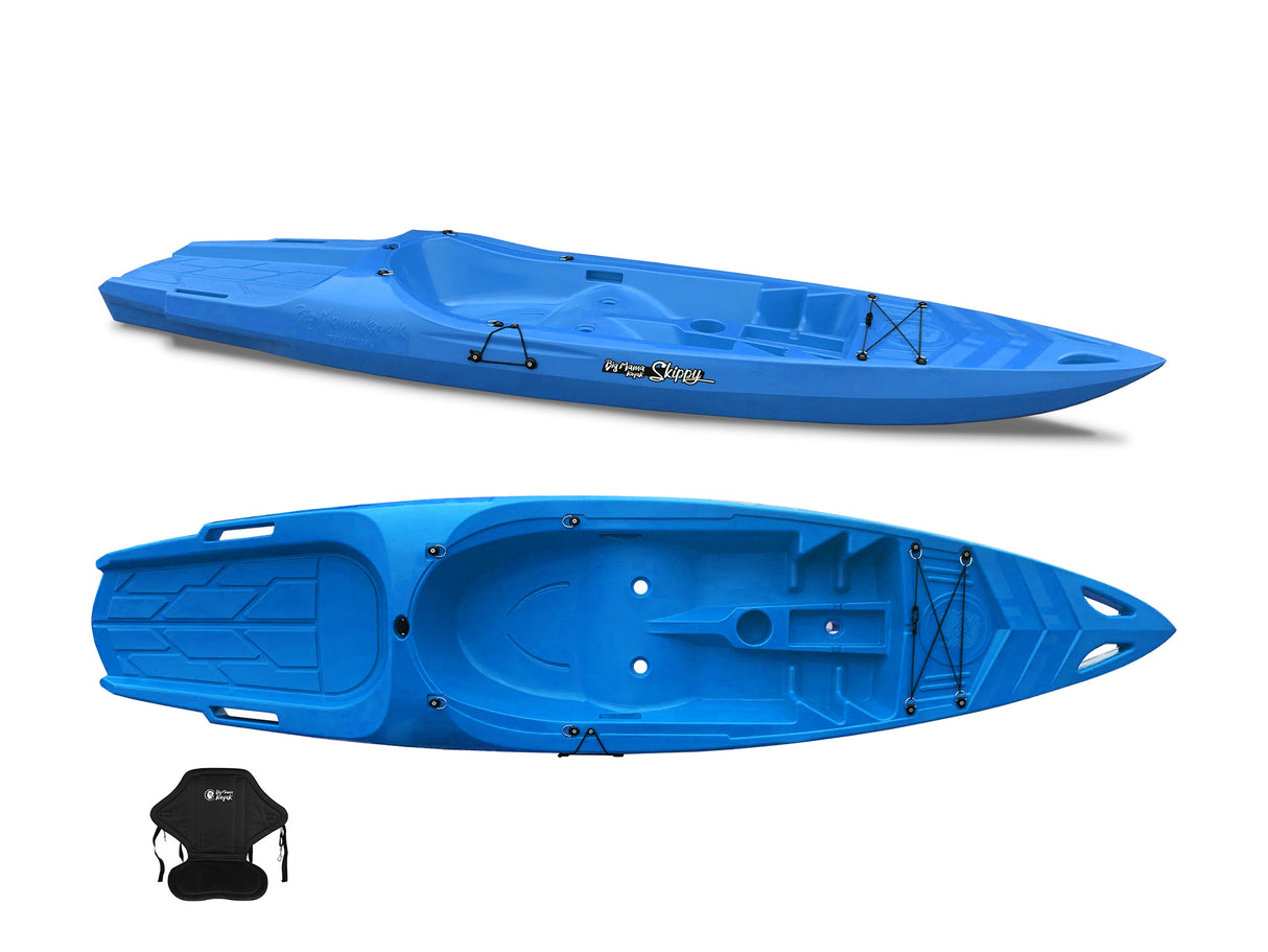 Canoa monoposto Skippy 2.0 Big mama kayak - Kayak 305 cm con 1 posto adulto + 1 posto bambino + seggiolino (PACK 2) - AZZURRO