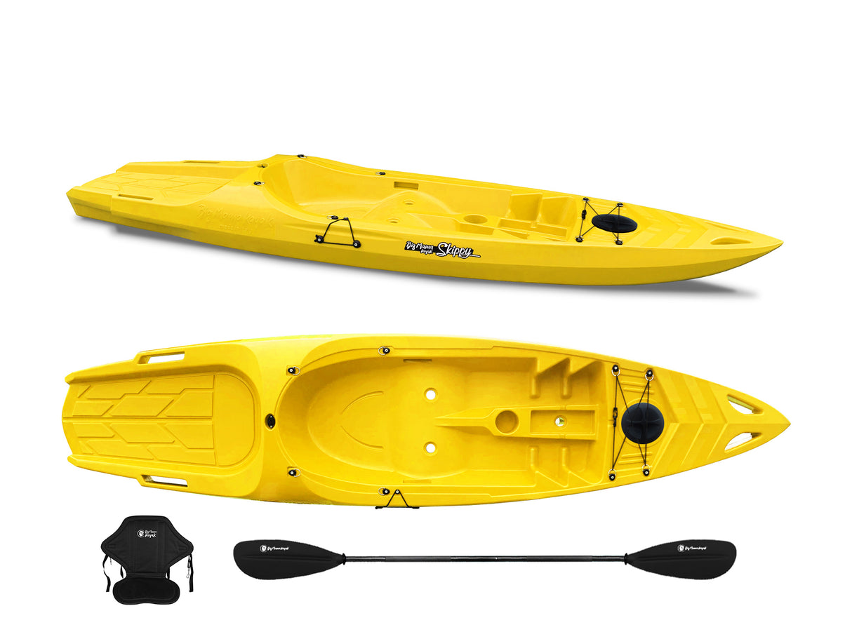 Canoa monoposto Skippy 2.0 Expedition Big Mama Kayal - Kayak 305 cm con 1 posto adulto + 1 bambino + pagaia + seggiolino (FULL PACK) - GIALLO