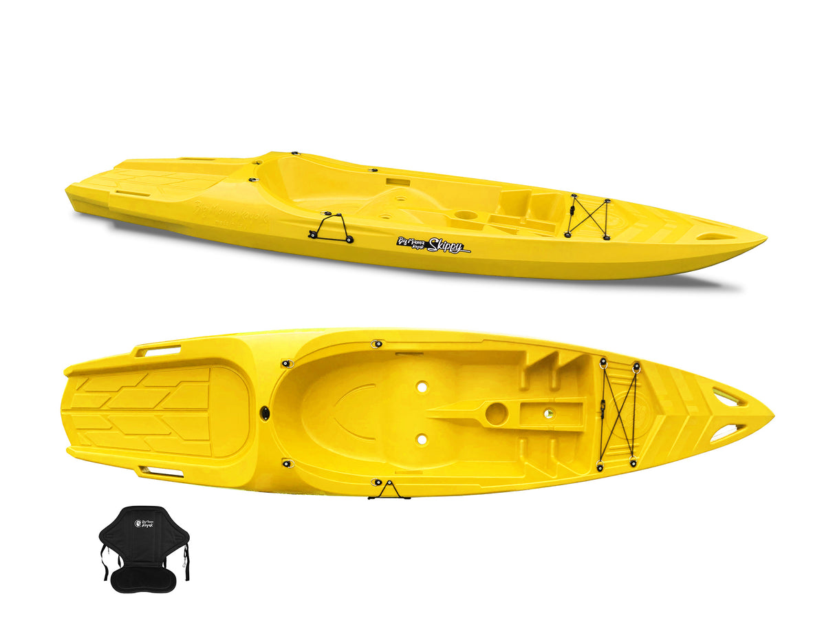 Canoa monoposto Skippy 2.0 Big mama kayak - Kayak 305 cm con 1 posto adulto + 1 posto bambino + seggiolino (PACK 2) - GIALLO
