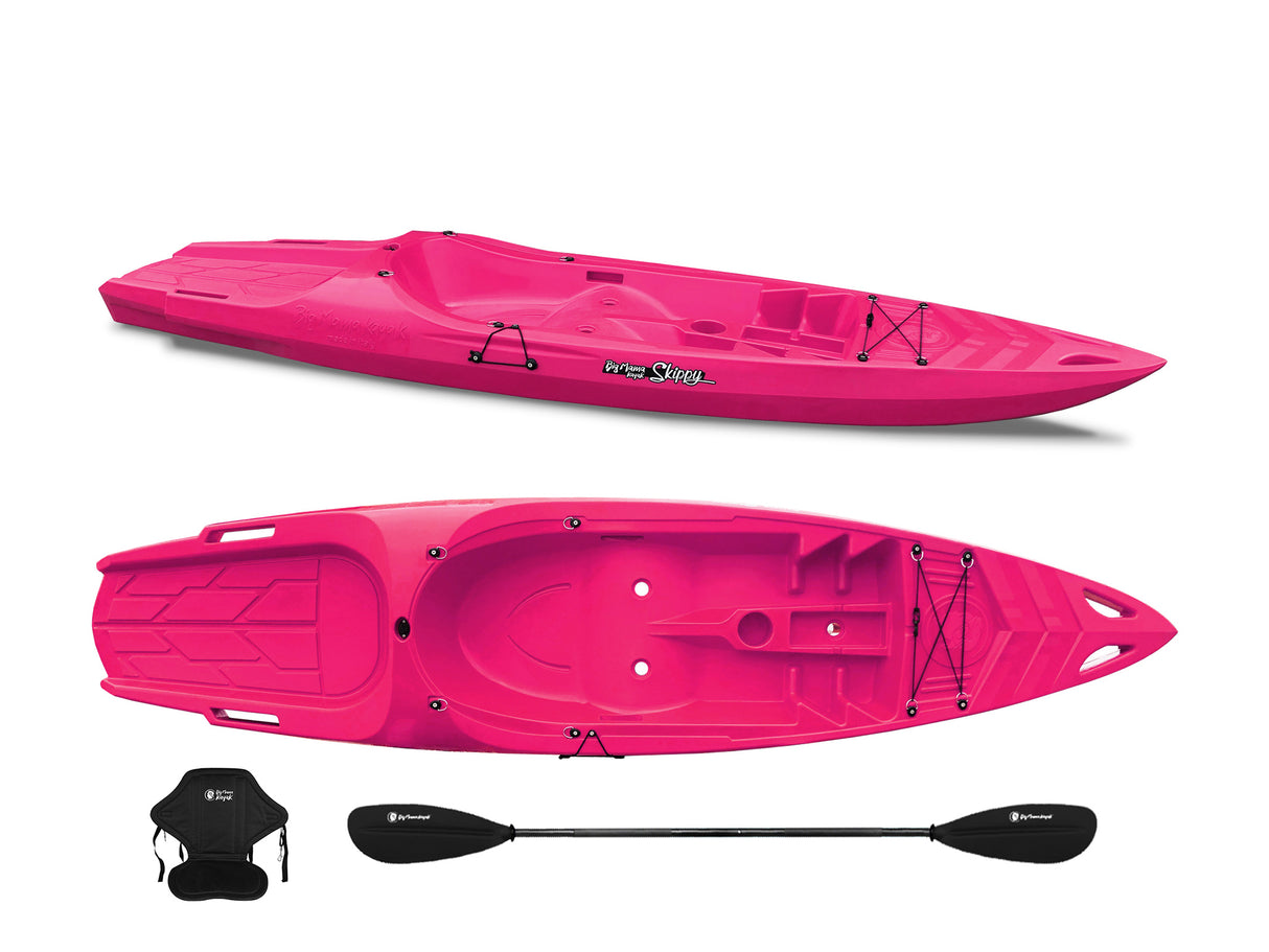 Canoa 1 posto singolo Skippy 2.0 Big mama kayak - Kayak 305 cm con 1 posto adulto + 1 posto bambino + pagaia + seggiolino (FULL PACK) - ROSA