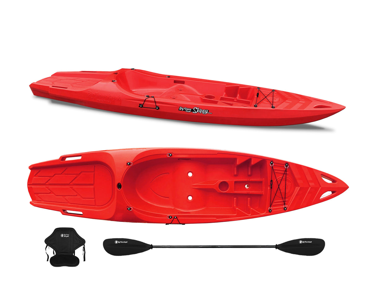 Canoa 1 posto singolo Skippy 2.0 Big mama kayak - Kayak 305 cm con 1 posto adulto + 1 posto bambino + pagaia + seggiolino (FULL PACK) - ROSSO