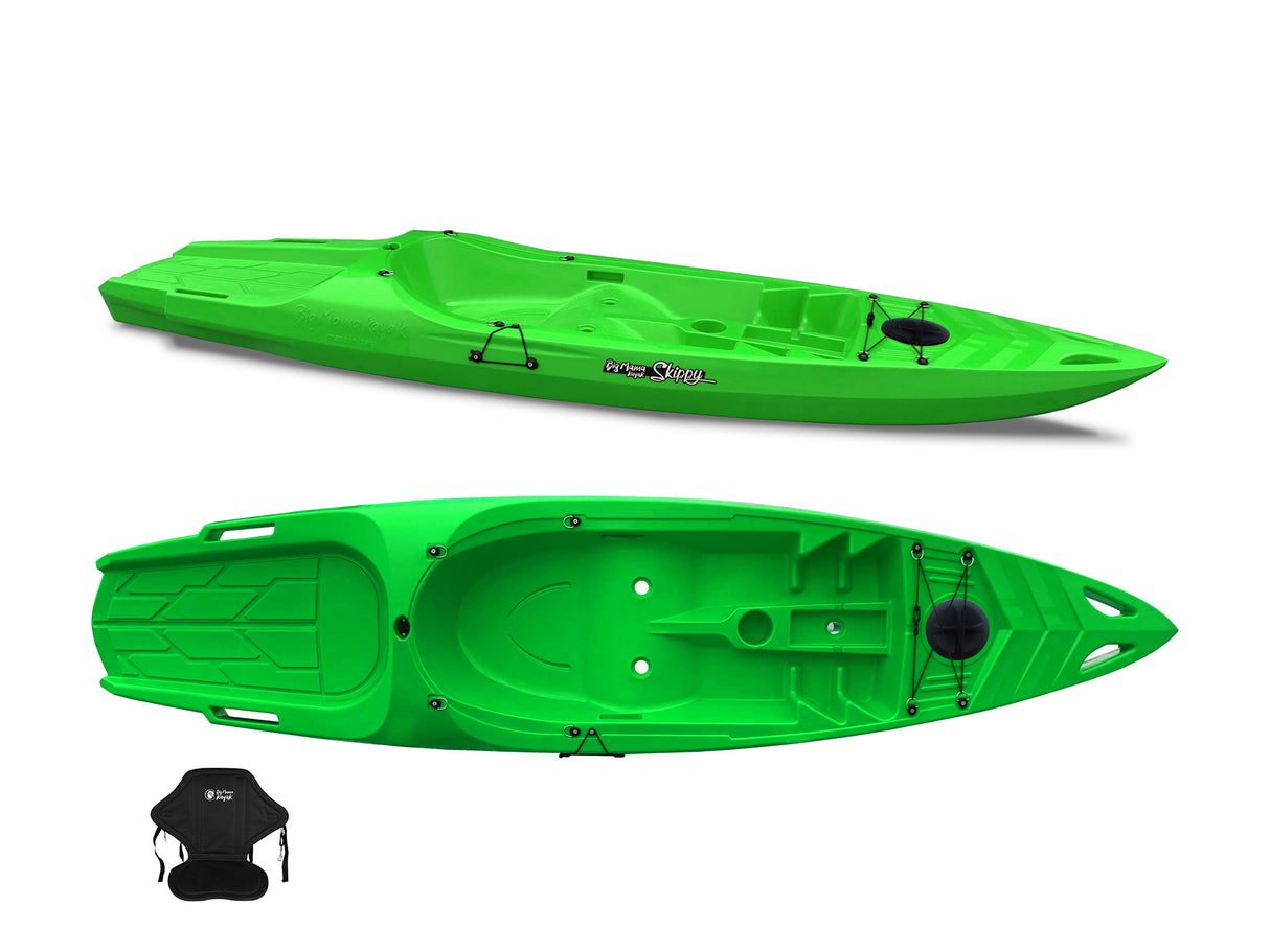 Canoa 1 posto singolo Skippy 2.0 Expedition Big mama kayak - Kayak 305 cm con 1 posto adulto + 1 posto bambino + seggiolino (PACK 2) -VERDE